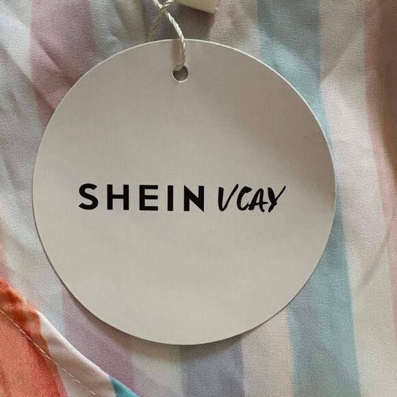 New Shein Multicolor Striped Ruffle Sleeve Dress XL - Picture 4 of 4